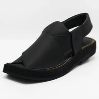 Black Leather Handmade Peshawari Charsadda Kaptaan Chappal