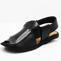 Luxury Round Shape Black Leather Peshawari Chappal for Men