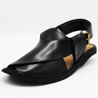 Luxury Round Shape Black Leather Peshawari Chappal for Men