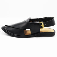 Luxury Round Shape Black Leather Peshawari Chappal for Men